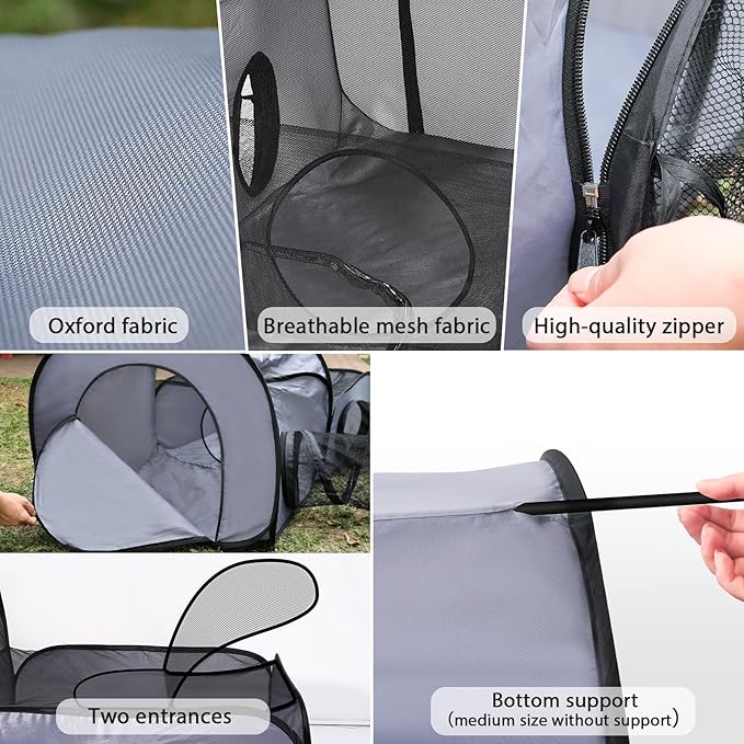 Tailtastic Dog Playpen with Surround Tunnel, Outdoor/Indoor Cat Playpen with Breathable Soft Sides，Tailtastic Cat Enclosure Tent for Small Animals, Portable Cat Tent with Carry Bag (Large)