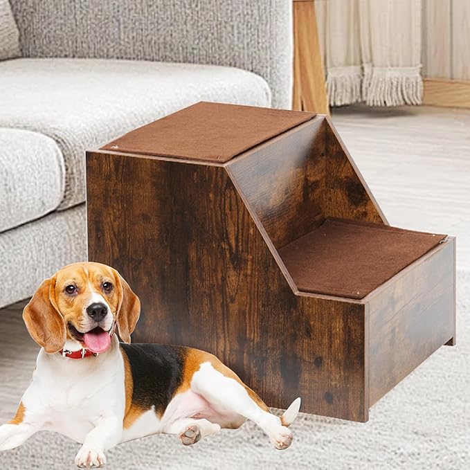 Pet Bunk Bed Pet Step Window Perch with Removable Step for Dogs and Cats, Bedside Lounge Elevated Dog Bed Multi-Level Seat Platform with Cushion and Non-Slip Pad (Vintage, 44.5" Lx19.7 Wx25.6 H)