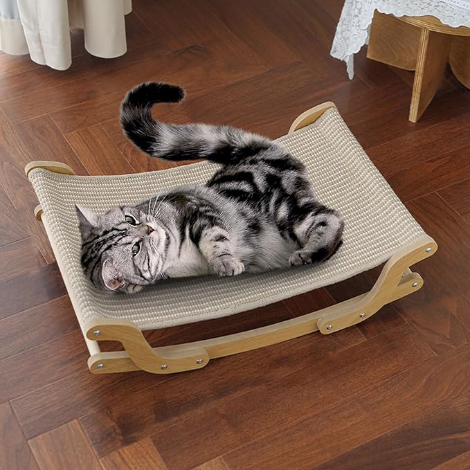 Cat Scratcher Bed for Indoor Cats Hammock for Scratching Pad House Bed Furniture Protector for Large Cats Scratcher Lounge, Wooden Cat Furniture