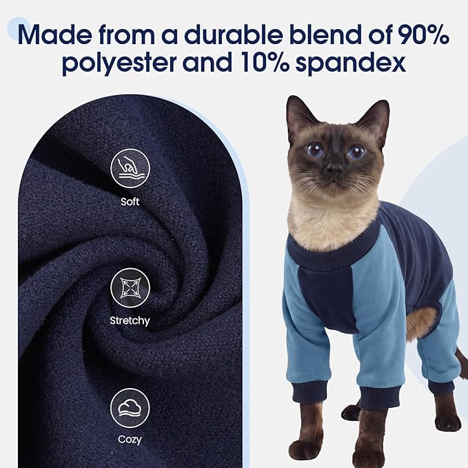 DENTRUN Cat Recovery Suit with Legs - Shedding Control & Anti-Licking Onesie, Stretchy Surgical Recovery Suit Cute Cat Clothes Indoor Soft Material for Comfort and Warmth for Pets