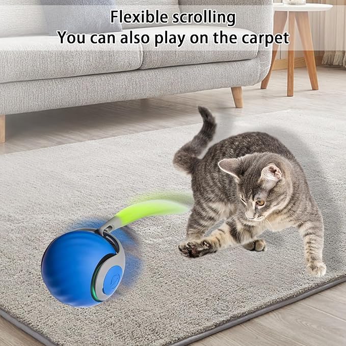 Interactive Cat Toy Ball, Automatic Moving Cats Ball Toy with Feather, Indoor Smart Cat Toys, Motorised Cats Balls Toy for Chasing & Hunting