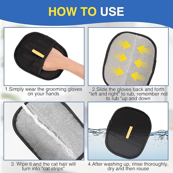 10 Pcs Pet Hair Removal Glove, Reusable Double Sided Pet Hair Electrostatic Gloves for Grooming Grooming