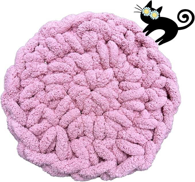 Cat Self-Warming Knitted Bed Mat, Extra-Soft Warm Round Washable Pads Cushions for Indoor Kittens & Kitty Small Pets Cat Trees (Pink,Small)