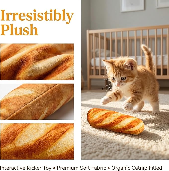 DOITOOL Catnip Toys for Indoor Cats - Bread Cat Kicker Toy & Baguette Plush for Kitten Biting & Chewing - Interactive Kitty Kick Sticks for Exercise & Boredom Relief - 7 Inch