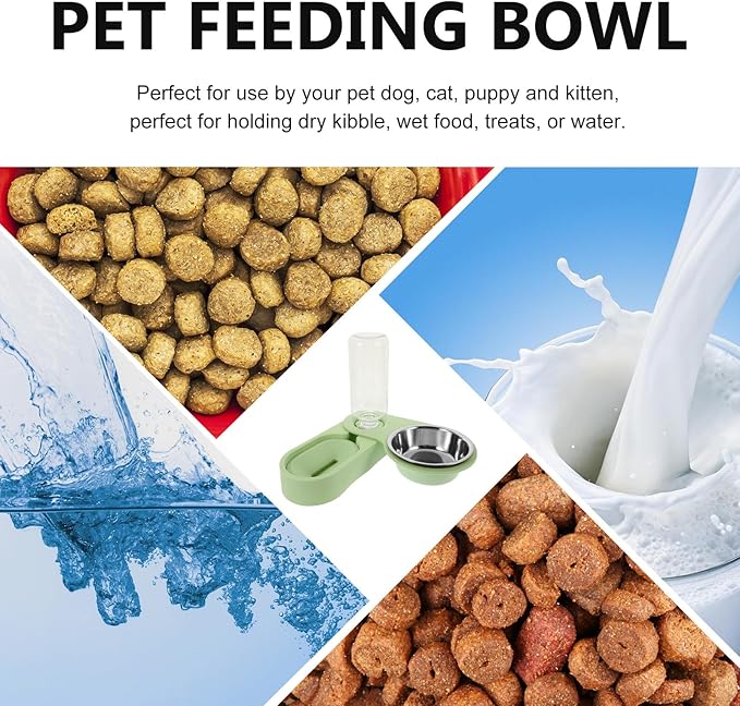 Toyvian Stainless Steel Double Cat Bowl Rotatable Corner Foldable Pet Feeder with Green Bowls for Indoor Cat Feeding and Watering