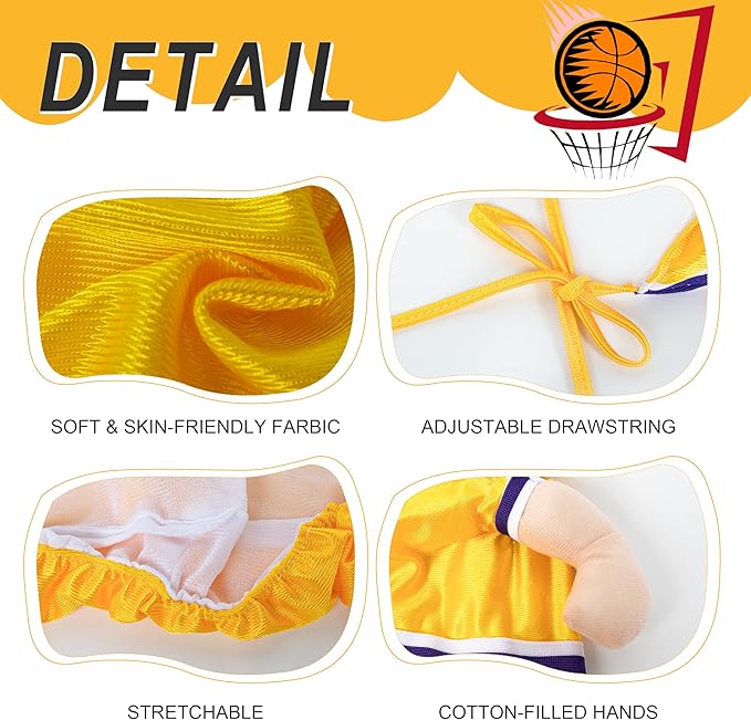 DELIFUR Dog Basketball Player Costume - Pet Halloween Costume Adjustable Funny Dress Up Sports Outfit Cosplay Clothes for Small Medium Dog (Yellow Basketball, Large)