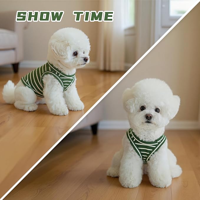 Dog Clothes, Stripe Dogs Shirts for Small & Medium Breeds, Pet Tank Top, Breathable Waffle Fabric Puppy Outfit, Shirt for Chihuahua, Yorkie, Dachshund, Corgi (Green, Small)