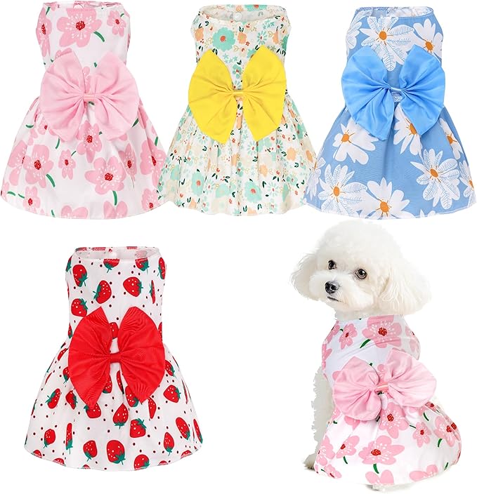 choyaxo 4pcs Cute Dog Dress Pet Dress Puppy Skirt Summer Pet Clothes for Puppy Small Cats