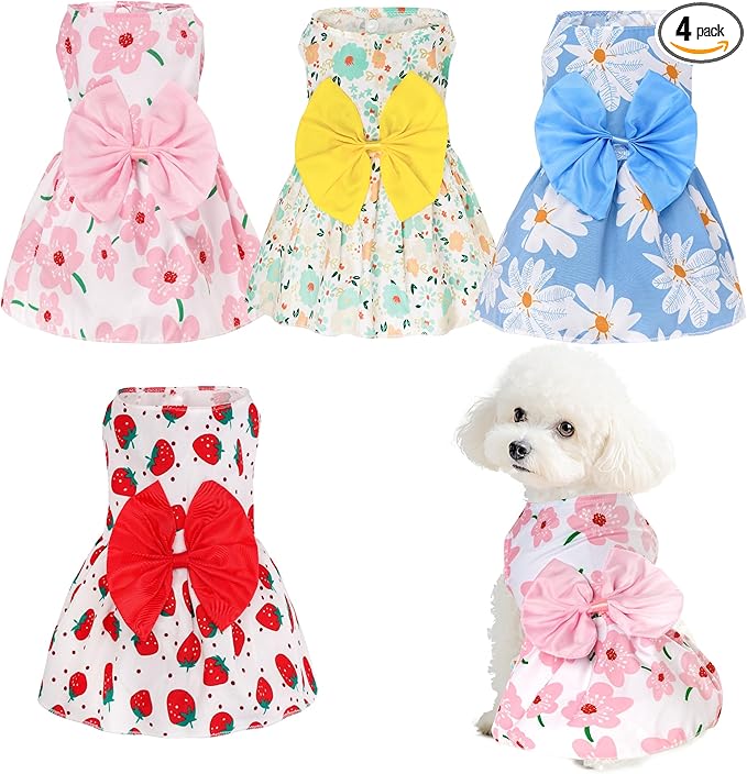 choyaxo 4pcs Cute Dog Dress Pet Dress Puppy Skirt Summer Pet Clothes for Puppy Small Cats
