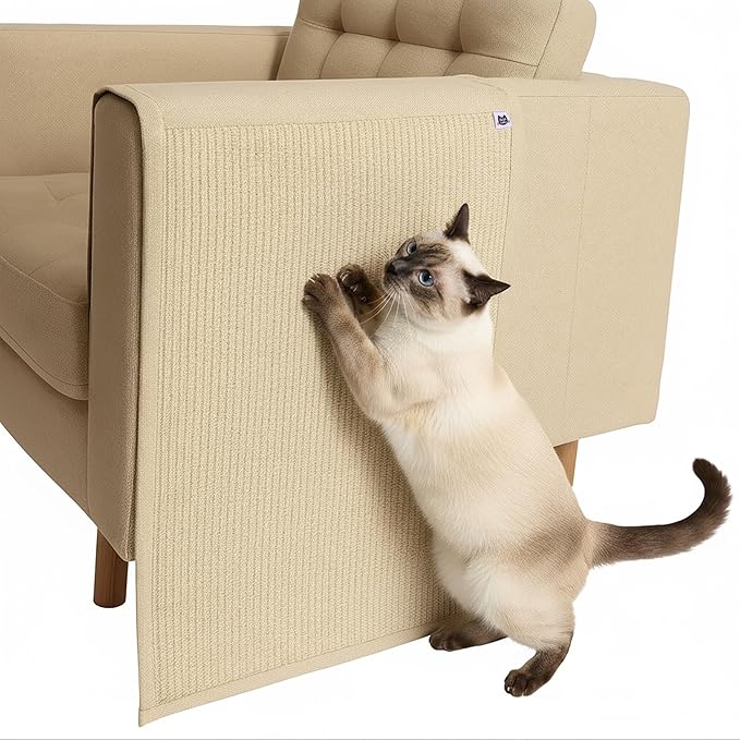 The Cat Ladies Cat Scratch Furniture Protector Mat - Couch Protector from Claws - Anti Scratch Furniture Protectors from Cats Scratching - Sisal Scratcher Pad - Beige