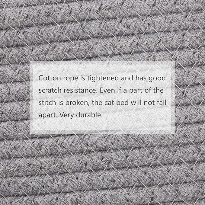 Cat Bed Basket Nest Round Cotton Rope Woven Warm Medium,Pet Sleeping Bed House Cute Fun Scratcher Scratching Scratch Mat Pad for Puppy Small Dogs Indoor Play Eco Washable Winter Summer (Gray)