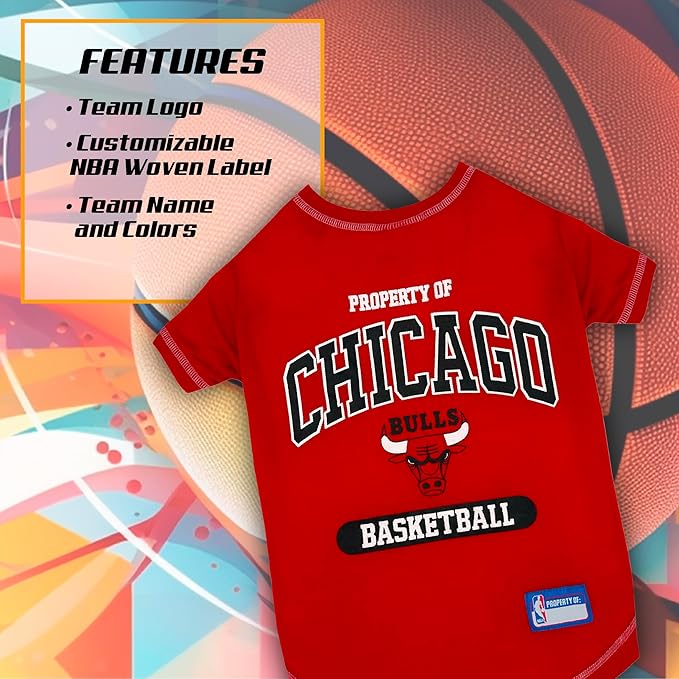 Pets First NBA Licensed Hoodies & T-shirt for Dogs & Cats, Chicago Bulls, Medium