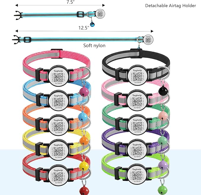 Smart Lost Pet Solution: QR Code Cat Collar Breakaway with Online ID, 2 Pack Reflective Adjustable Collar with Bells (7.5-12.5 Inch) for Indoor/Outdoor Cats, Purple by TAGHELP