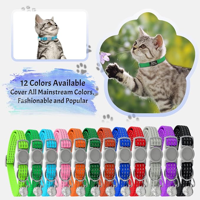 CAMAL Reflective Cat Collar with Name Tag, Personalized Cat Collar Breakaway with Bell, Customized Cat Collar Adjustable for Girls & Boys