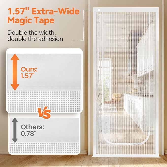 BFNN Cat Screen Door, Extra Tall Cat-Proof Mesh Gate, Fit Door Size 32'' x 80'', Anti Scratch Mesh with Zipper Closure, for Living Room, Kitchen, Bedroom (White, U-Shaped)