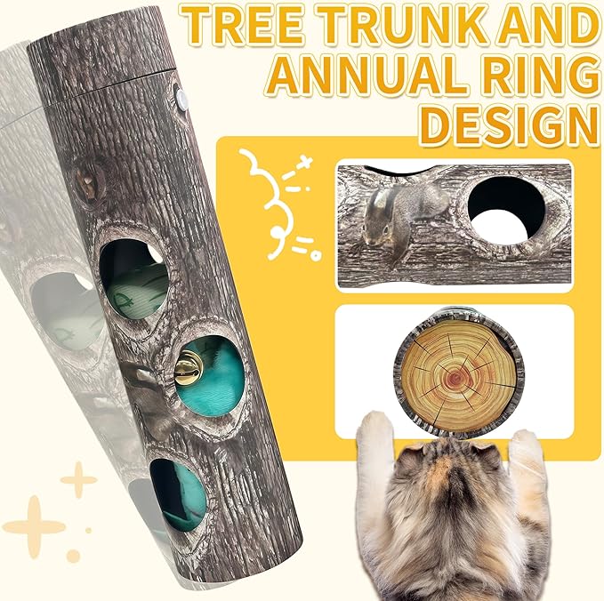 Interactive Cat Toy for Boredom - 6-Hole Roller Box with 3D Pressure-Resistant Paper, Mental Stimulation & Anxiety Relief, Includes Catnip Plush & Bell, Solo Play for Indoor Cats