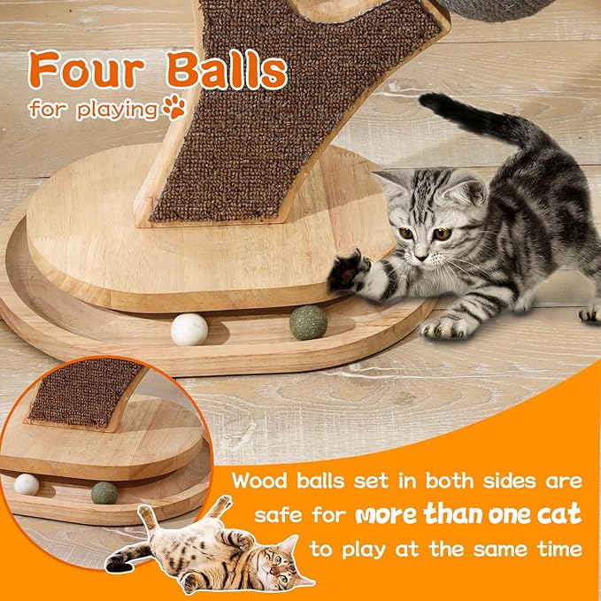 Cat Tree Cat Scratching Post with Vertical Cat Scratcher, Interactive Toy Balls, Handmade Cat Furniture with Natural Materials, Cute Kitten Scratch Post, Easy-to-Clean