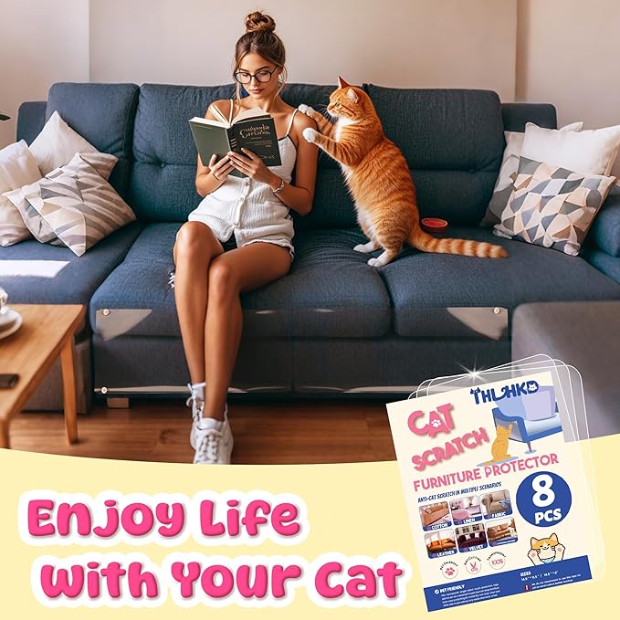 THLHKD Cat Scratch Furniture Protector: 8 Pcs Couch Protectors Tape from Cats Claws Scratching Single Sided Clear Sticky Sheets Proof Clawing Sofa Corner Protection Cover Anti Scratch for Furniture
