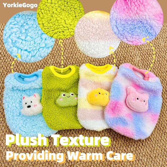 4-Piece Tiny Pet Clothes, Candy Colored Plush Sweater Shirts for Newborn/Teacup Cats & Dogs (e.g., Chihuahuas, Yorkies), Bunnies, and Other Small Animals (Gradient, XS (3-5 lbs))