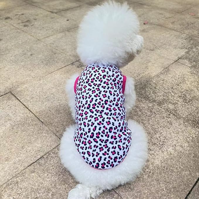 Pet Clothes, Leopard Print T-Shirt Puppy Cat Cotton Vest Clothing Apparel Spring Summer Breathable Sleeveless Harness Costumes for Small Dogs(S,Rose red)
