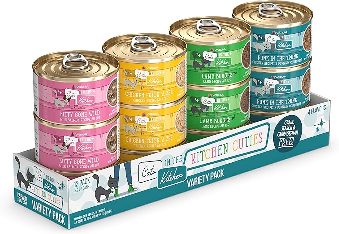Weruva Cats in The Kitchen, Kitchen Cuties Variety Pack, Wet Cat Food, 3.2oz Can (Pack of 12)