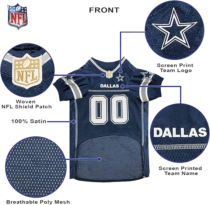 Pets First NFL Dallas Cowboys Dog Jersey, Size Large, Football Shirt Costume for Pet, Dog Sports T-Shirt, NFL Team Clothing for Cats, Licensed Pet Apparel Available in 7 Sizes and 32 Teams