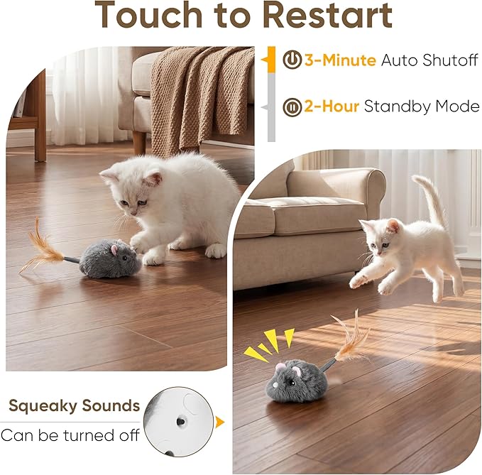 Moving Cat Toy Cat Mouse Toy with Automatically Wagging Tail Plush Mouse Toys for Cats 2026 Upgraded Interactive Cat Toy Squeaky Mouse