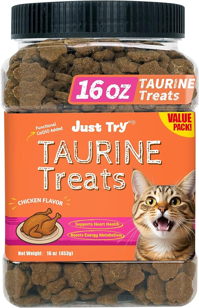 Just Try 16 OZ Taurine Treats with Coenzyme Q10 for Cats - Coq10 & Taurine for Cat to Support Feline Heart Health - Chicken Flavored Chews - Vitamins Snacks Treats