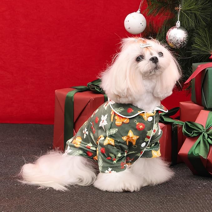 CuteBone Two-Leg Velvet Pet Christmas Pajamas Girl Dog Clothes - Soft, Cozy, and Stretchy Boy Pjs for Small, Medium Dogs and Cats Winter Sleepwear Apparel LTP15S