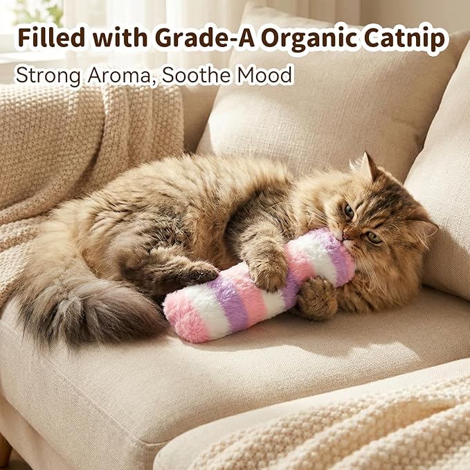 Cat Toys 3 Pack Catnip Pillows, Soft and Durable Crinkle Sound with Catnip Inside, Interactive Cat Toy Indoor Cats Kitten Kicker, Promotes Kitty Exercise Toys Mothers Day Gifts Rainbow
