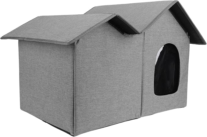 AYNEFY Cat Beds Furniture Outdoor Cat Cave Spacious Peaked Design Enclosed Hideaway with Portable Folding Design for Year Round Comfort Foldable House for Indoor Cats (Dark Grey)