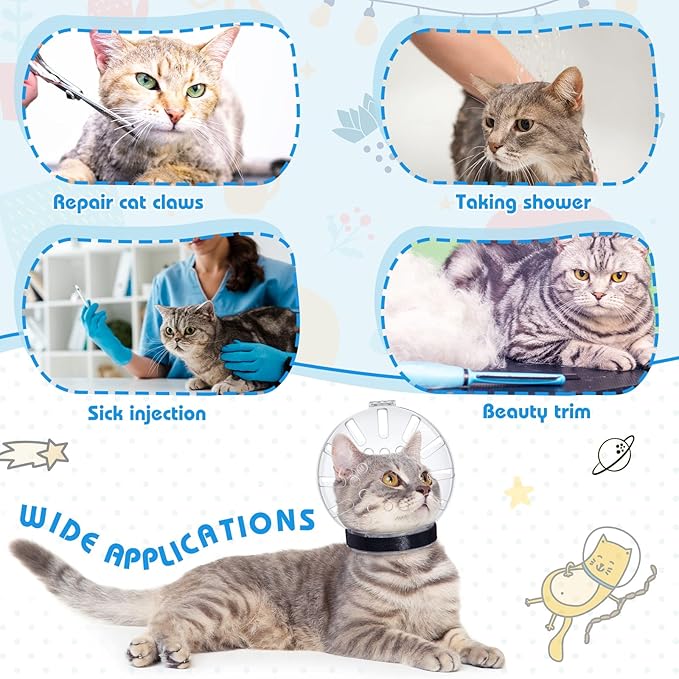 8 Pcs Cat Muzzle Set with Adjustable Cat Bathing Bag Breathable Clear Muzzle Pet Grooming Brush Tick Remover Tool Nail Clipper Nail File for Dog, Bunny Cleaning Trimming(L Size,Blue)
