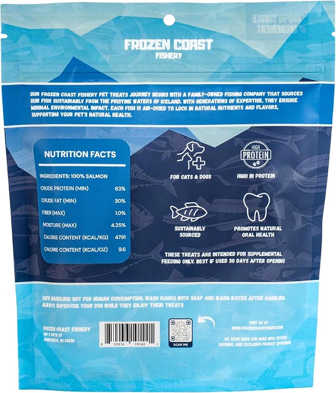 Frozen Coast Freeze-Dried Wild-Caught Salmon Cat & Dog Treats-Single-Ingredient, Omega-3, Grain-Free (2.5 oz-Bag)