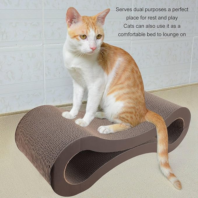 Cat Scratcher Lounge, Corrugated Cardboard Scratch Pad, Extra Thick Ergonomic Design 22.05x8.27x7.09in - Protects Furniture, Reversible Durable Construction, Comfortable Bed for (Coffee)
