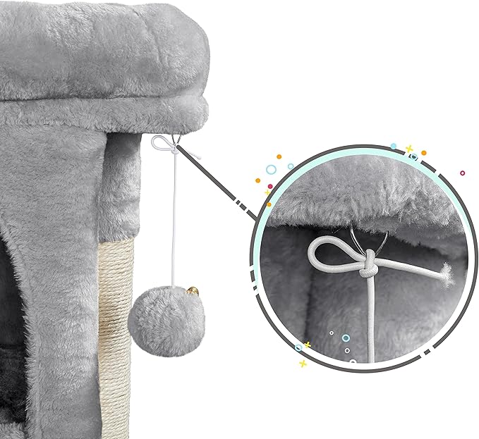 Topeakmart Cat Tree with Extra Large Plush Perch, Soft Cat Condo & Sisal-Covered Scratching Posts for Large Cats, Kittens Cats, 23.5 Inches, Light Gray