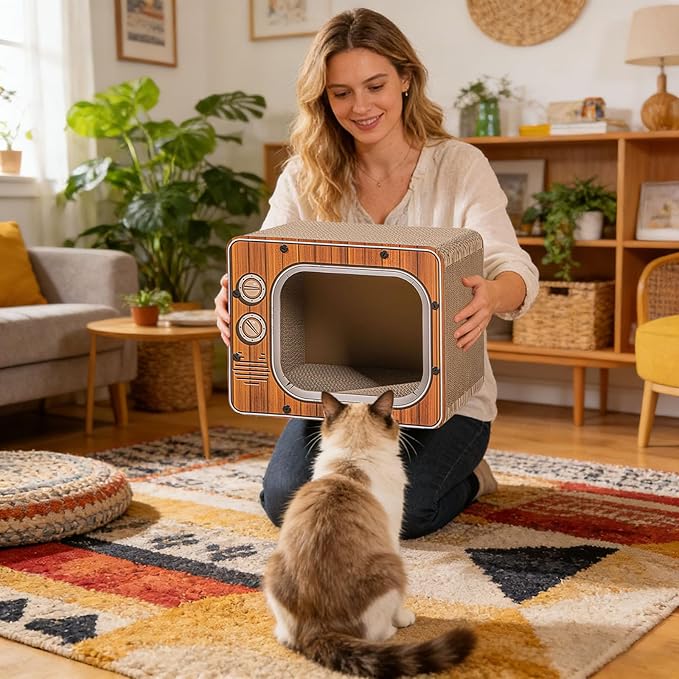 Cat Scratch House, TV Shape Corrugated Bed, Cat Furniture & Side Table for Living Room and Bedroom Decoration, Enrichment Play Exercise Boredom (#2)