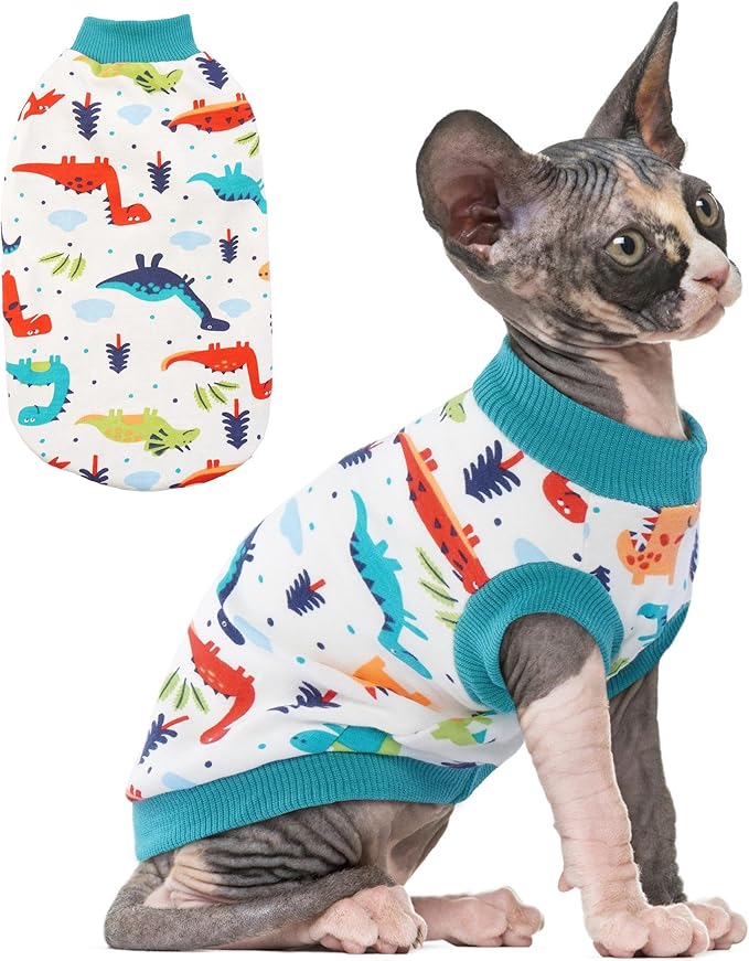 PUMYPOREITY Sphynx Cat Clothes - Stretchy Sweater, Soft Hairless Shirt, Pullover Pajamas, Turtleneck for Sphynx Cornish Rex, Devon Rex - Blue, XL