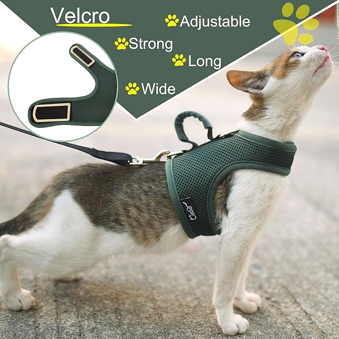 Kitty Harness and Leash for Walking Escape Proof Breathable Mesh Fabric, Solid Green, X-Small, Adjustable Cat Walking Jackets with Handle, Padded Stylish Cat Vest