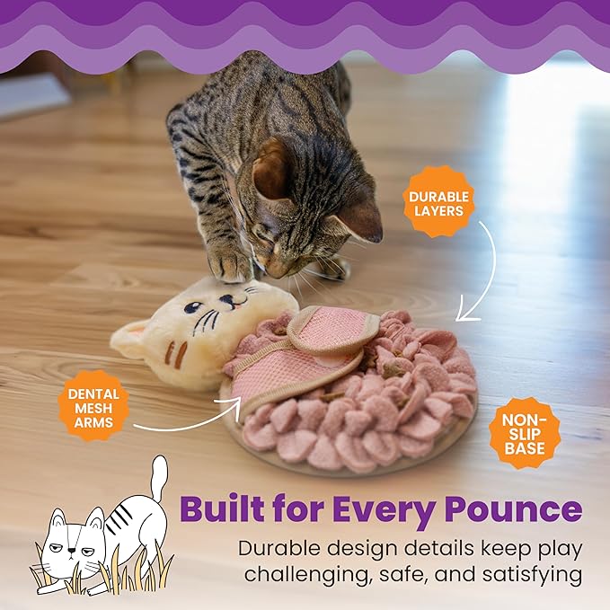 Catstages Snuffle Mat for Cats - Interactive Foraging Toy with Hidden Treats, Non-Slip Base, and Hunting Stimulation for Mental and Physical Activity, 8.7" x 6"
