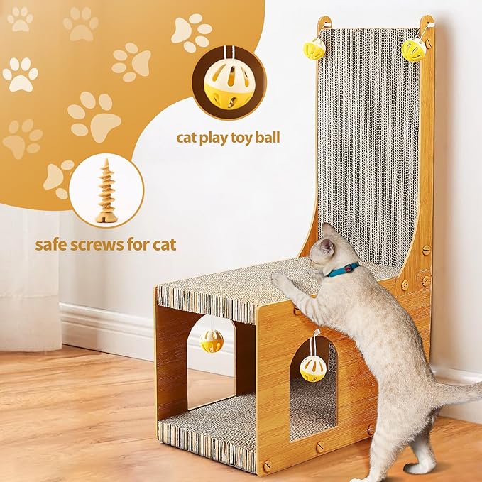 YEMOO Cat Scratcher, Cat Scratching Board, L Shaped Vertical Cat Scratcher for Wall and Couch Protection, Cat Cardboard Scratcher with 4 Ball Toys for Indoor Cats