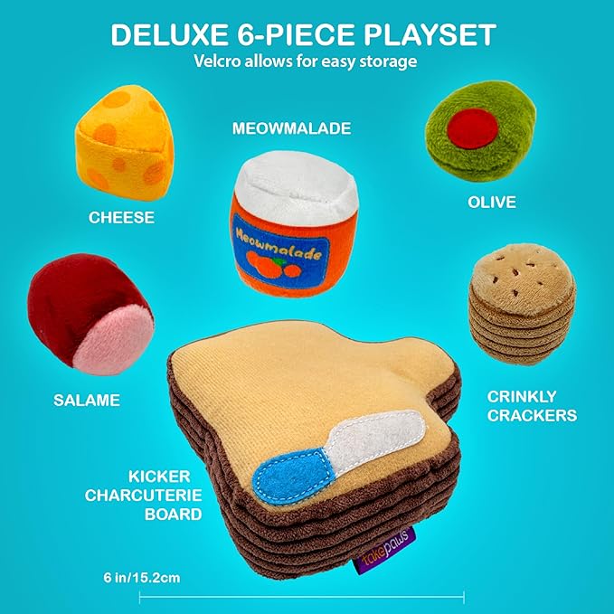 Pounce & Purr® Deluxe Interactive Cat Toy Set – 6 Piece Detachable Plush Catnip & Silvervine Playset with Themed Toys & Kicker Base