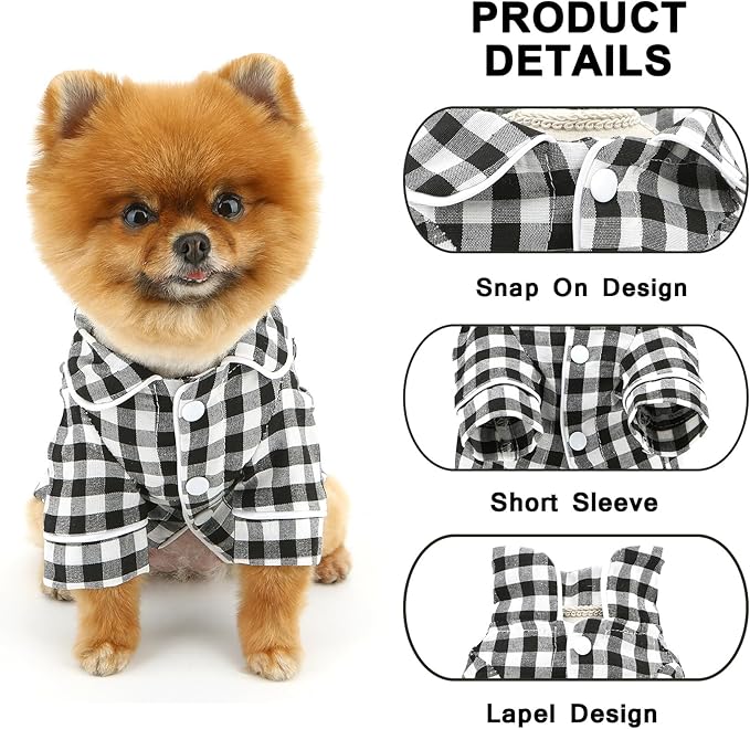 SMALLLEE_LUCKY_STORE Dog Pajamas for Small Medium Dogs Cats Soft Pet Sleepwear Shirts Comfortable Lapel Pjs Loungewear Clothes Bulldog Chihuahua Yorkie Two-Legged Outfit, Black, XS