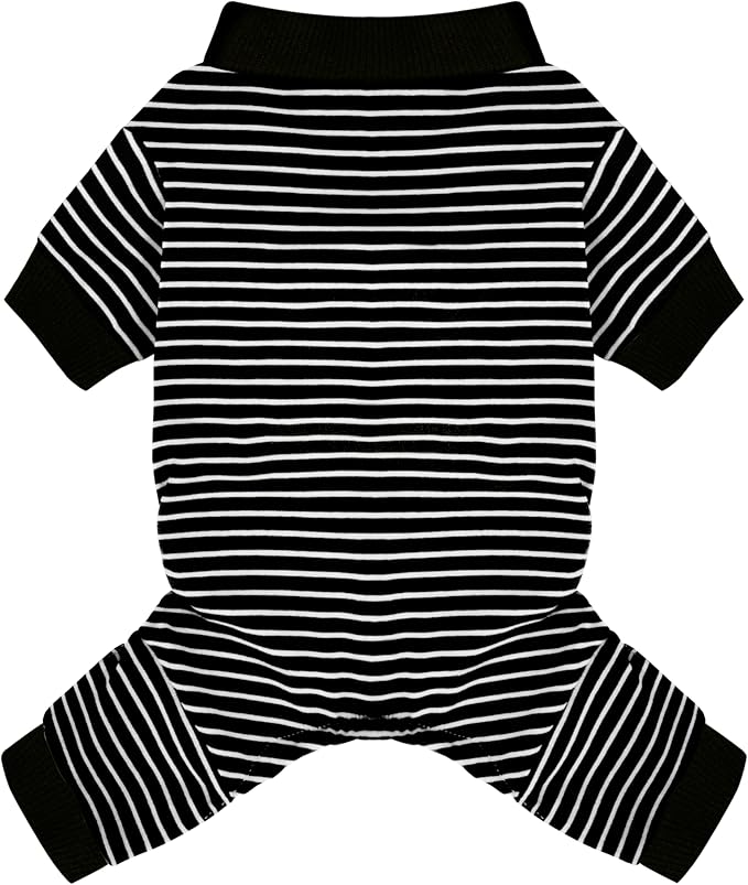 Paiaite Black Striped Dog Pajamas: 4-Legged Cotton Stretchable Jumpsuit Pjs - Lightweight Cozy Puppy Onesie Clothes, Comfortable Pet Sleepwear for Hair Shedding Coverage M