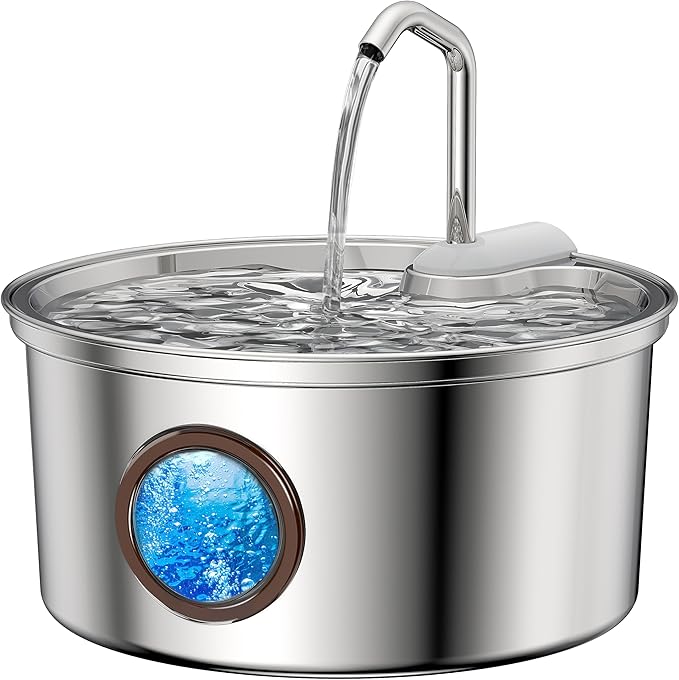 Stainless Steel Cat Water Fountain: Tomxcute 3.2L/108oz Cat Fountain for Drinking, Pet Water Fountain for Cats Inside with Multi-Filter-Water Level Window