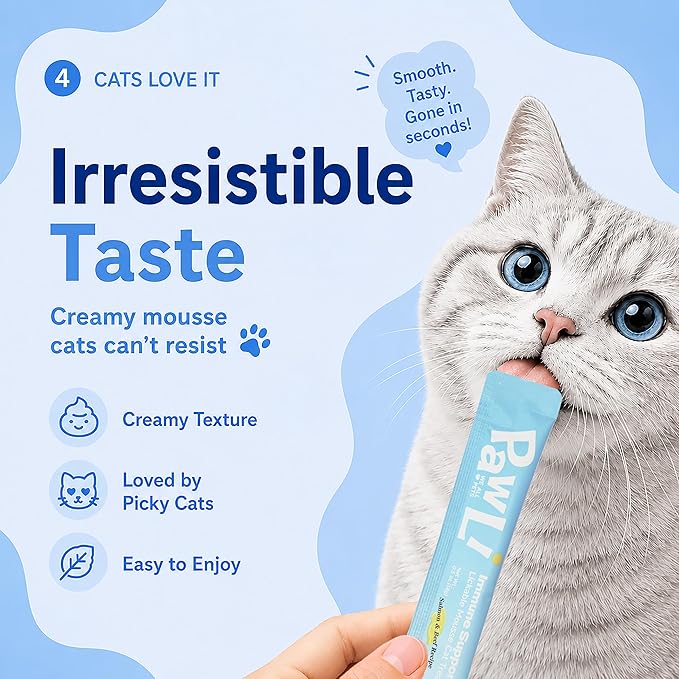 PAWLI Immune Support Lickable Cat Treats, Squeeze Cat Treats for Daily Immune Health & Vitality, Cat Treats with Vitamins & Nutrients, Grain-Free, 7 Count (3.5 oz Total)