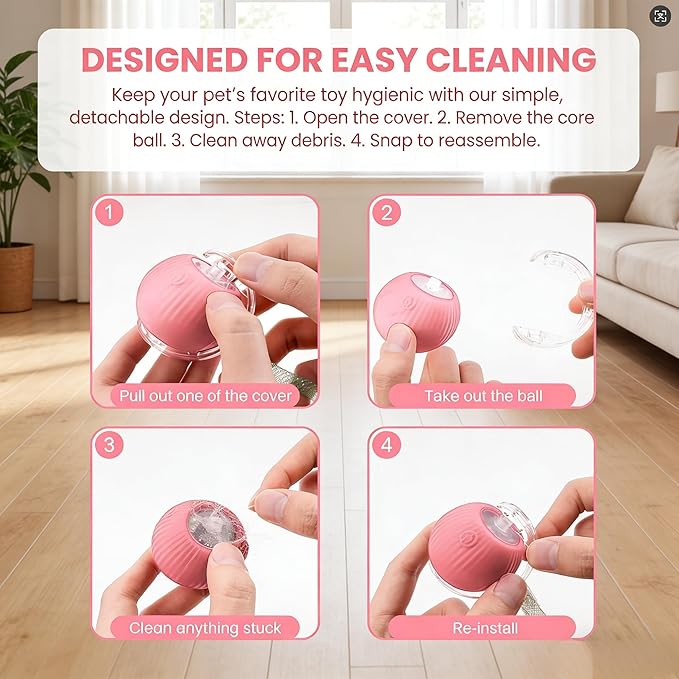 Rechargeable Smart Rolling Cat Ball, Automatic Interactive Cat Toy with 3 Modes, LED Light & 3 Replaceable Accessories, Indoor Cat Exercise Toy for Kittens & Adult Cats, for Boredom Relief Yellow
