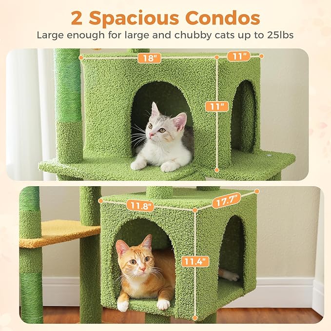 MUTTROS 71” Cactus Cat Tree for Large Cats, Extra Stable Tall Cat Tower with Oversized Hammock, 2 Condos, Sisal Scratching Posts, Vertical Multi-Level Cat Tree for Indoor Multi-Cat Homes