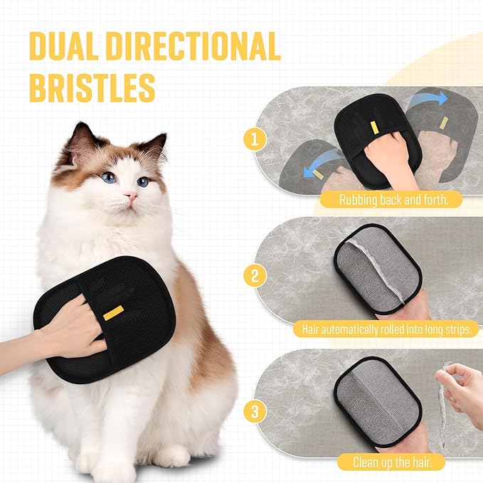 Pet Hair Remover, Electrostatic Pet Hair Removal Gloves, Reusable Cat & Dog Hair Remover for Couch, Furniture, Carpet, Curtain, Upgraded Animal Fur Removal Tool, Cat Grooming Gloves-2PCS