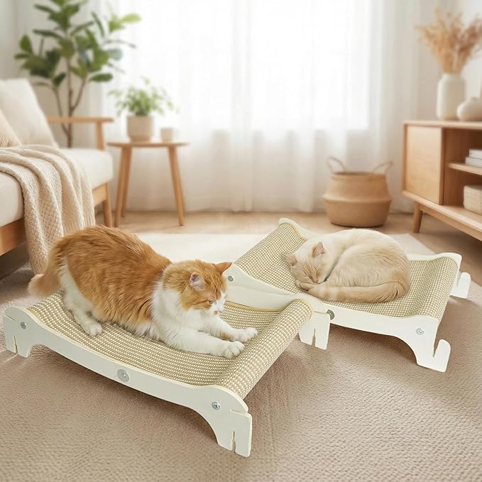 Two-Layer Sisal Cat Scratcher Bed - Large Scratching Board with Lounger Cat Scratch Pad, Sturdy Wooden Scratching Post for Indoor Kittens&Adult Cats, Easy Assemble Elevated Cats Bed Furniture
