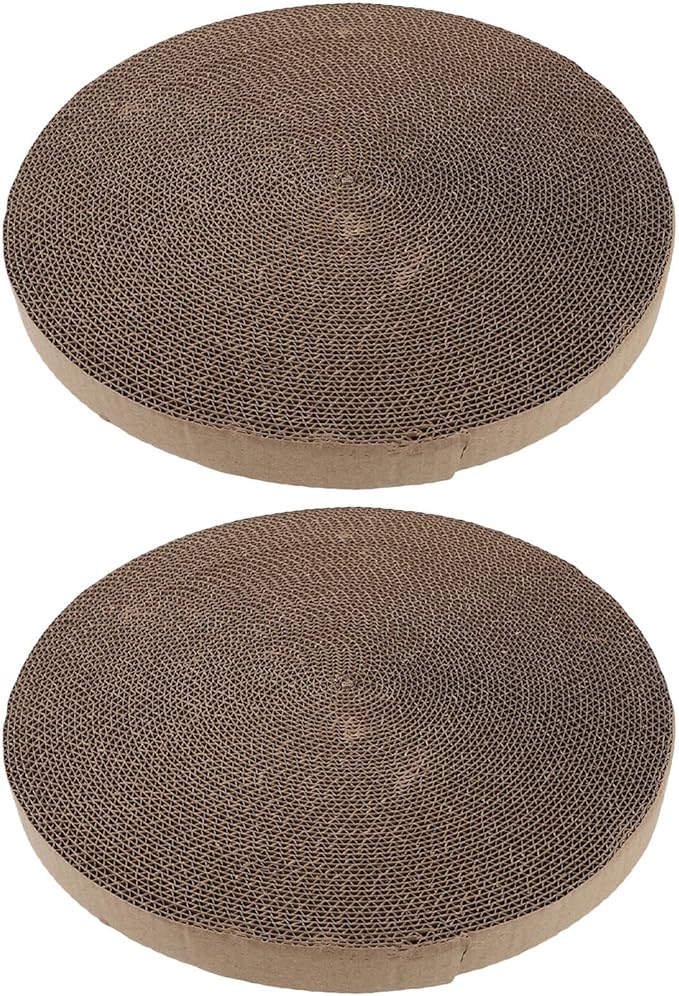 GANAZONO 2pcs Circular Cat Bed Replacement Insert with 34cm High-Density Corrugated Cardboard Core, Round Cardboard Cat Scratching Pad for Indoor Pet Scratchers